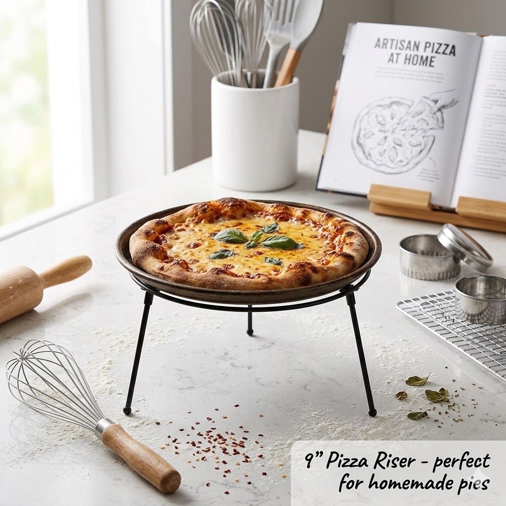 HOHIYA 4 Pack 9 Inch Pizza Stand Holder Risers Heavy Duty Metal Food Display Stand for Buffet Table and Catering Pizza Tray Riser for Desserts and Party Serving Platters Black